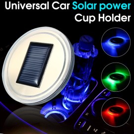 Universal Solar power Cup Holder Bottom Pad LED Light Cover Trim Atmosphere Lamp